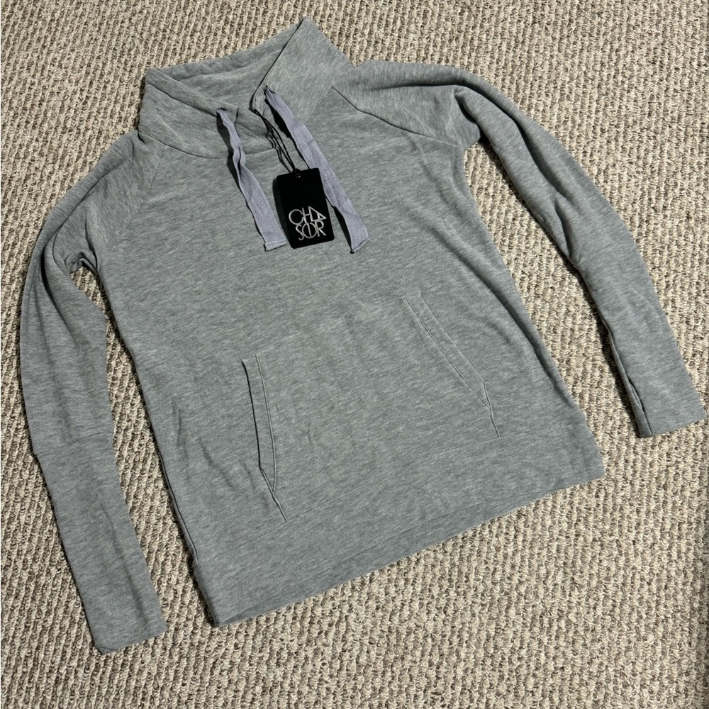Chaser Women’s Heather Gray Cozy Knit Thumb Hole Pocket Long Cuff Sleeve Top S
